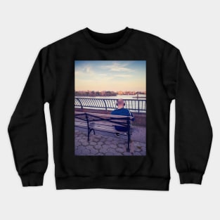 Sunset Carl Schulz Park Bench Lonely Man Manhattan New York City Crewneck Sweatshirt